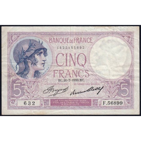 F 03-17 - 20/07/1933 - 5 francs - Violet - Série F.56899 - Etat : TB+