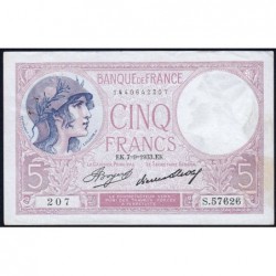 F 03-17 - 07/09/1933 - 5 francs - Violet - Série S.57626 - Etat : SUP-