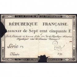 Assignat 49f-01 - Faux 750 francs - 18 nivôse an 3 - Série 73 - Etat : AB
