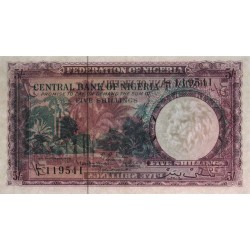 Nigéria - Pick 2a - 5 shillings - Série L/1 - 15/09/1958 - Etat : SPL