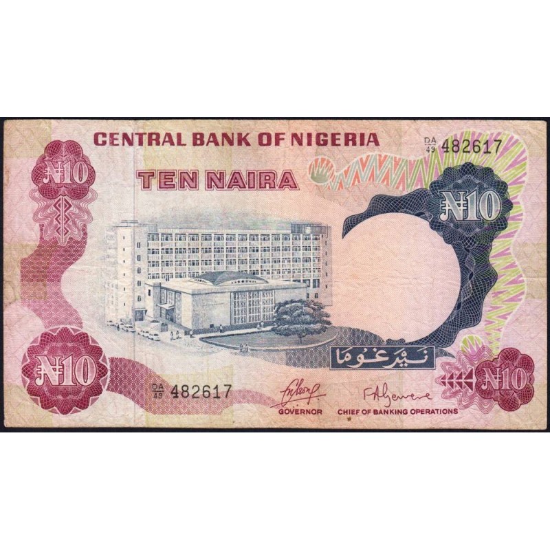 Nigéria - Pick 17a - 10 naira - Série DA/49 - 1973 - Etat : TB