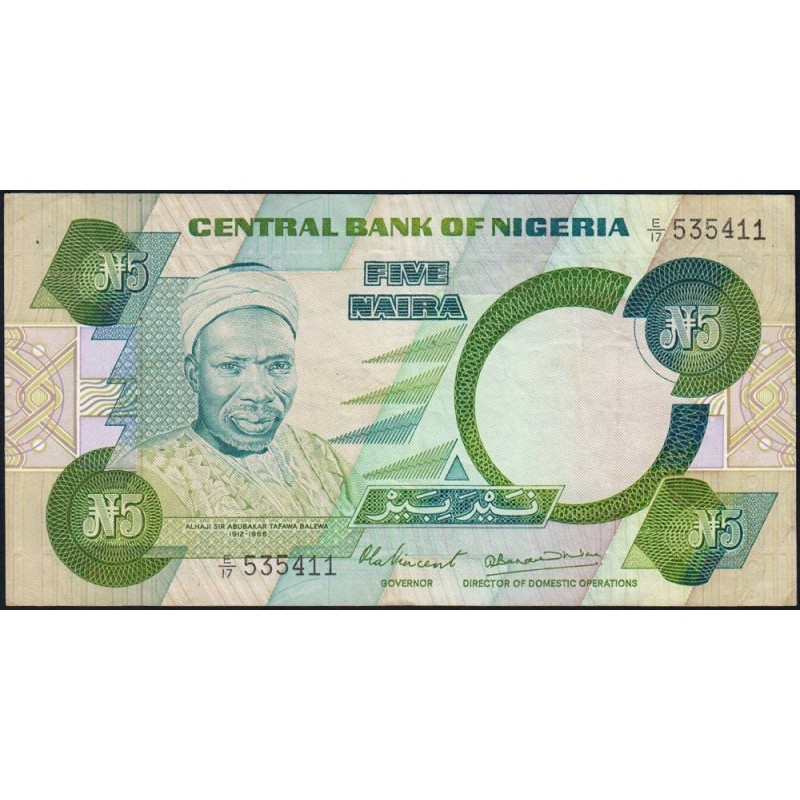 Nigéria - Pick 20a - 5 naira - Série E/17 - 1979 - Etat : TB+