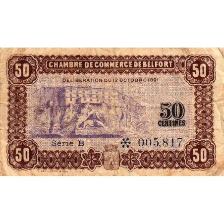 Belfort - Pirot 23-56 - 50 centimes - Série B - 12/10/1921 - Etat : TB-