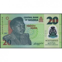 Nigéria - Pick 34b - 20 naira - Série WE - 2007 - Polymère - Etat : NEUF