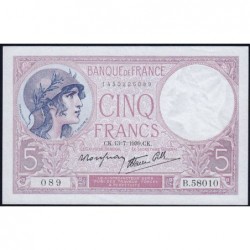 F 04-01 - 13/07/1939 - 5 francs - Violet modifié - Série B.58010 - Etat : SUP-