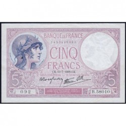 F 04-01 - 13/07/1939 - 5 francs - Violet modifié - Série B.58010 - Etat : TTB+