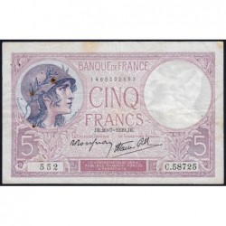 F 04-02 - 20/07/1939 - 5 francs - Violet modifié - Série C.58725 - Etat : TB+