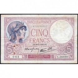 F 04-02 - 20/07/1939 - 5 francs - Violet modifié - Série S.58888 - Etat : TB+