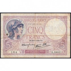 F 04-02 - 20/07/1939 - 5 francs - Violet modifié - Série R.59201 - Etat : TB-