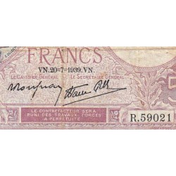 F 04-02 - 20/07/1939 - 5 francs - Violet modifié - Série R.59201 - Etat : TB-