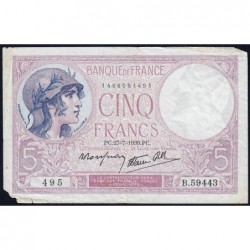 F 04-03 - 27/07/1939 - 5 francs - Violet modifié - Série B.59443 - Etat : B+