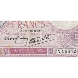 F 04-04 - 03/08/1939 - 5 francs - Violet modifié - Série N.59942 - Etat : B+