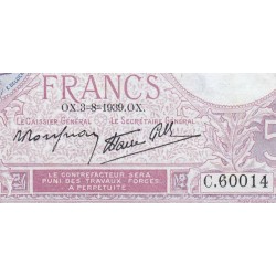 F 04-04 - 03/08/1939 - 5 francs - Violet modifié - Série C.60014 - Etat : TTB+