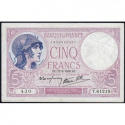 F 04-06 - 17/08/1939 - 5 francs - Violet modifié - Série T.61219 - Etat : TTB