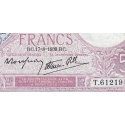 F 04-06 - 17/08/1939 - 5 francs - Violet modifié - Série T.61219 - Etat : TTB-