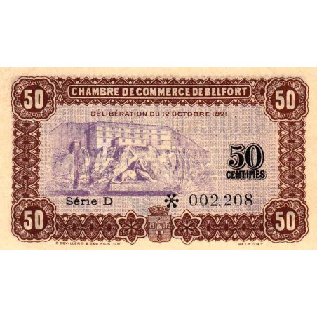 Belfort - Pirot 23-56 - 50 centimes - Série D - 12/10/1921 - Etat : SPL