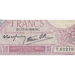 F 04-06 - 17/08/1939 - 5 francs - Violet modifié - Série T.61219 - Etat : TB