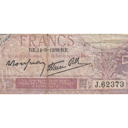 F 04-08 - 14/09/1939 - 5 francs - Violet modifié - Série J.62373 - Etat : B