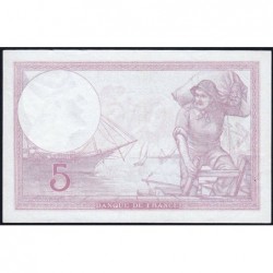 F 04-08 - 14/09/1939 - 5 francs - Violet modifié - Série W.62482 - Remplacement - Etat : SUP+