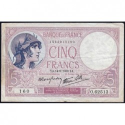 F 04-08 - 14/09/1939 - 5 francs - Violet modifié - Série O.62513 - Etat : TB+