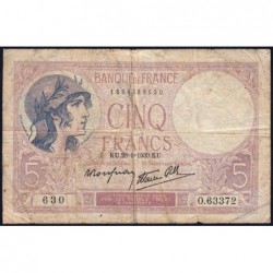 F 04-10 - 28/09/1939 - 5 francs - Violet modifié - Série O.63372 - Etat : B+