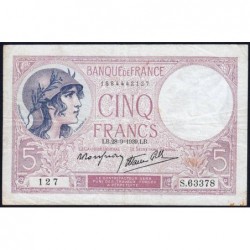 F 04-10 - 28/09/1939 - 5 francs - Violet modifié - Série S.63378 - Etat : TTB