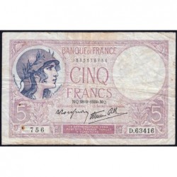 F 04-10 - 28/09/1939 - 5 francs - Violet modifié - Série D.63416 - Etat : TB