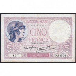 F 04-10 - 28/09/1939 - 5 francs - Violet modifié - Série P.63503 - Etat : TTB-