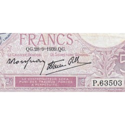F 04-10 - 28/09/1939 - 5 francs - Violet modifié - Série P.63503 - Etat : TTB-