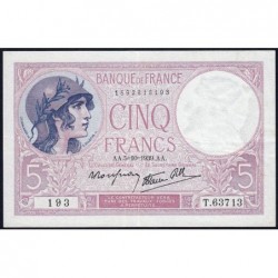 F 04-11 - 05/10/1939 - 5 francs - Violet modifié - Série T.63713 - Etat : TTB