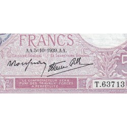F 04-11 - 05/10/1939 - 5 francs - Violet modifié - Série T.63713 - Etat : TTB