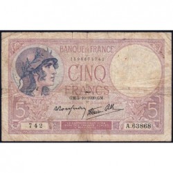 F 04-11 - 05/10/1939 - 5 francs - Violet modifié - Série A.63868 - Etat : B+