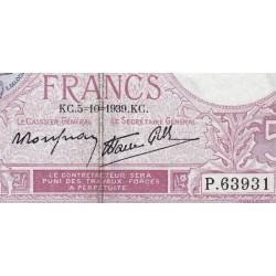 F 04-11 - 05/10/1939 - 5 francs - Violet modifié - Série P.63931 - Etat : TTB