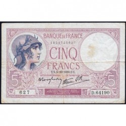 F 04-11 - 05/10/1939 - 5 francs - Violet modifié - Série D.64190 - Etat : TTB-