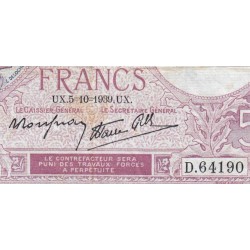 F 04-11 - 05/10/1939 - 5 francs - Violet modifié - Série D.64190 - Etat : TTB-