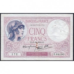F 04-11 - 05/10/1939 - 5 francs - Violet modifié - Série P.64190 - Etat : TTB