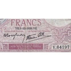 F 04-11 - 05/10/1939 - 5 francs - Violet modifié - Série V.64197 - Etat : TB+