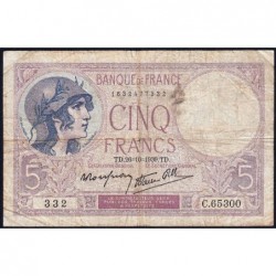 F 04-13 - 26/10/1939 - 5 francs - Violet modifié - Série C.65300 - Etat : B