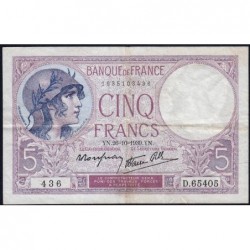 F 04-13 - 26/10/1939 - 5 francs - Violet modifié - Série D.65405 - Etat : TTB