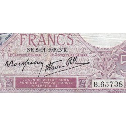 F 04-14 - 02/11/1939 - 5 francs - Violet modifié - Série B.65738 - Etat : TTB-