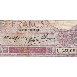 F 04-14 - 02/11/1939 - 5 francs - Violet modifié - Série U.65805 - Etat : B+