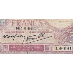 F 04-16 - 05/12/1940 - 5 francs - Violet modifié - Série U.66681 - Etat : B+