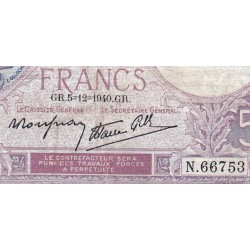 F 04-16 - 05/12/1940 - 5 francs - Violet modifié - Série N.66753 - Etat : TB+