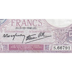 F 04-16 - 05/12/1940 - 5 francs - Violet modifié - Série S.66791 - Etat : TTB+