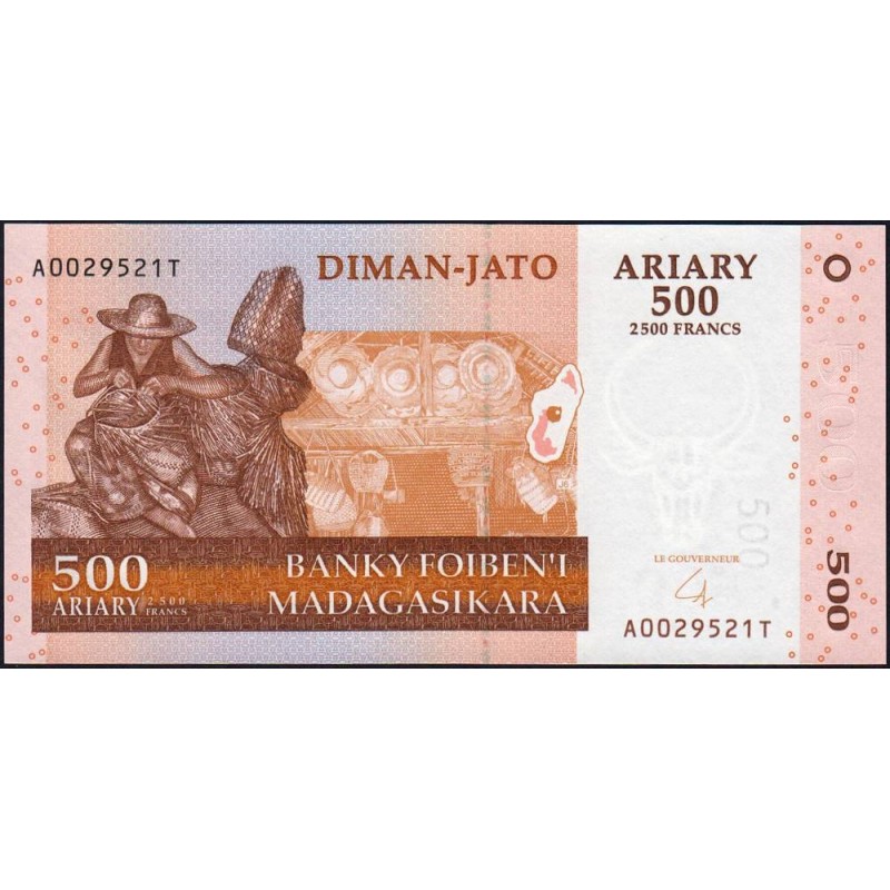 Madagascar - Pick 88b - 500 ariary - 2'500 francs - Série A T - 2004 (2007) - Etat : NEUF