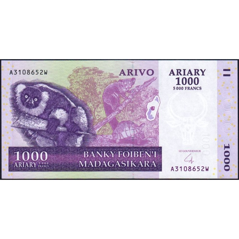 Madagascar - Pick 89b - 1'000 ariary / 5'000 francs - Série A W - 2004 (2007) - Etat : NEUF