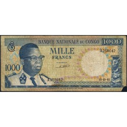 Congo (Kinshasa) - Pick 8a_1 - 1'000 francs - Série A - 15/10/1961 - Etat : B