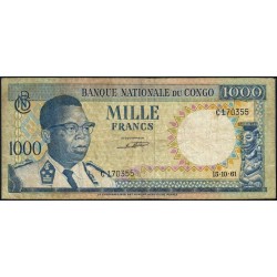 Congo (Kinshasa) - Pick 8a_1 - 1'000 francs - Série C - 15/10/1961 - Etat : TB