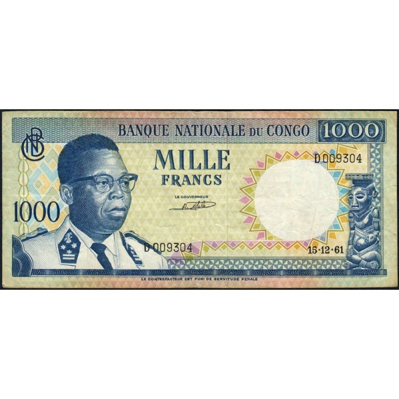 Congo (Kinshasa) - Pick 8a_2 - 1'000 francs - Série D - 15/12/1961 - Etat : TTB-