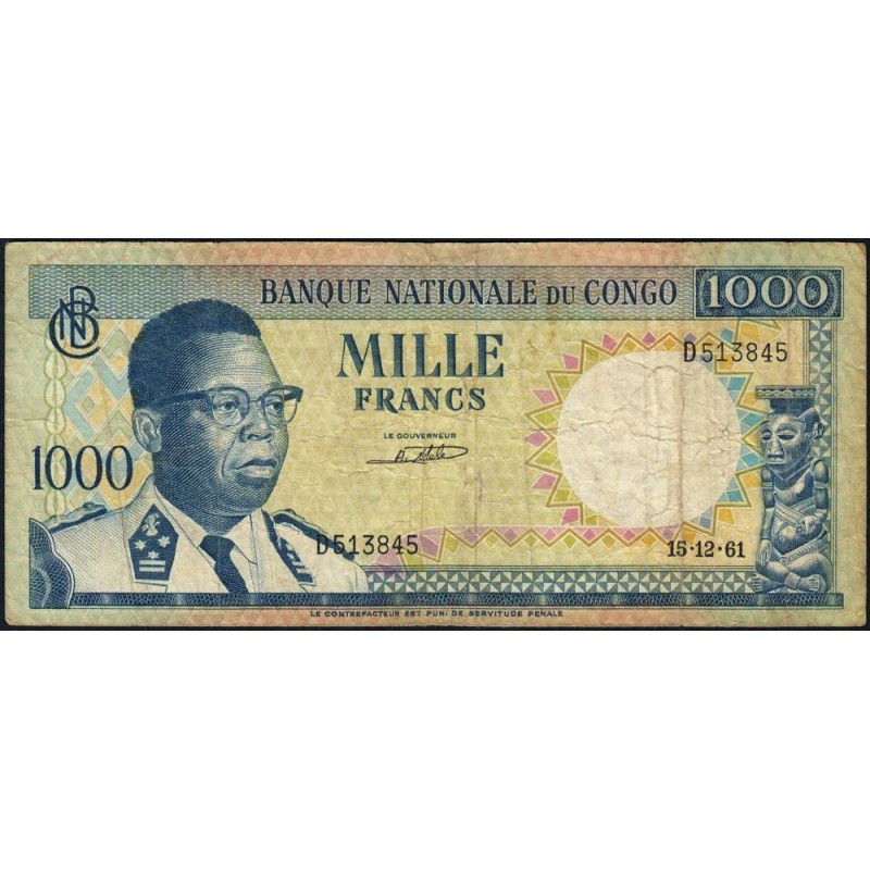 Congo (Kinshasa) - Pick 8a_2 - 1'000 francs - Série D - 15/12/1961 - Etat : TB